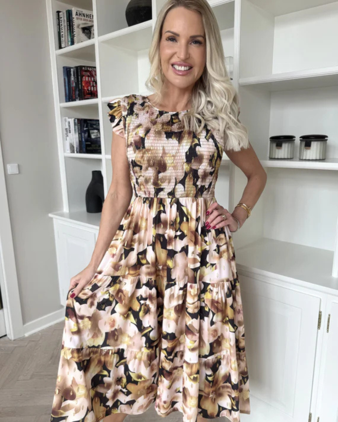 Vestido Floral con Fruncido en el Pecho para Mujer
