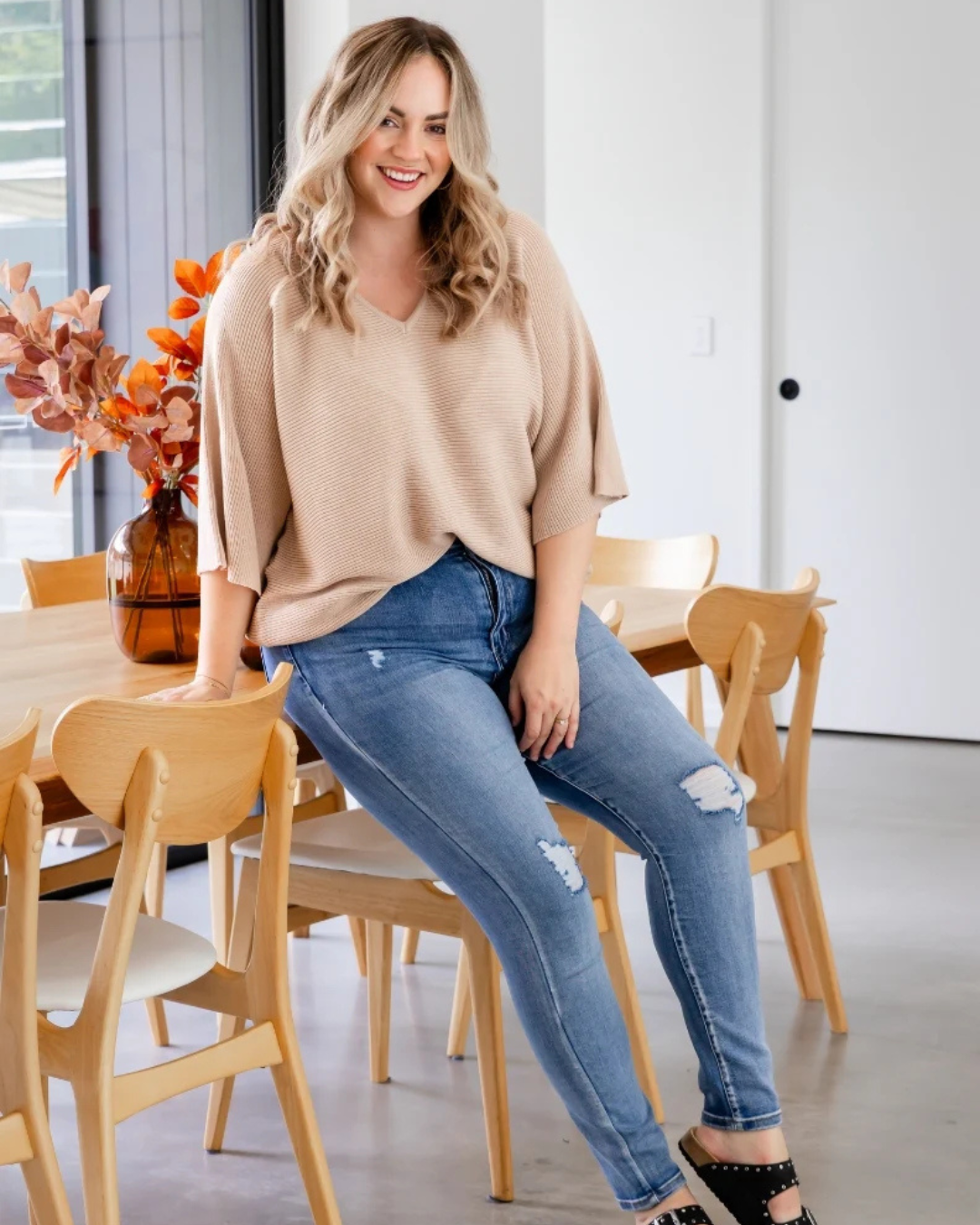 Blusa Tejida de Corte Cómodo Casual con Mangas Amplias