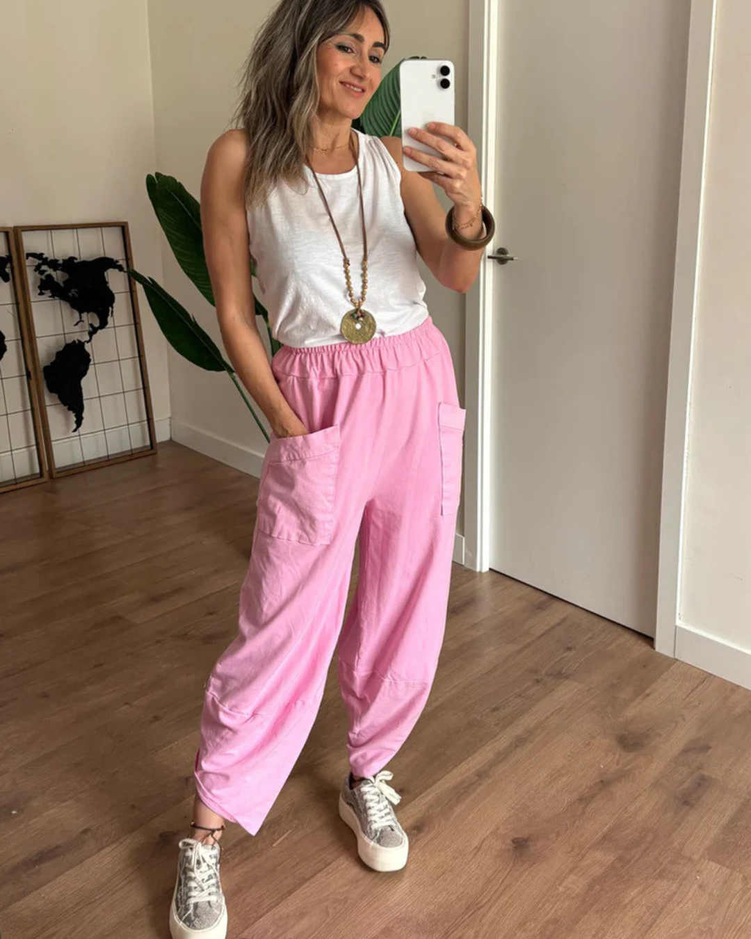 Pantalón Ancho de Lino con Diseño Holgado y Cintura Ajustable