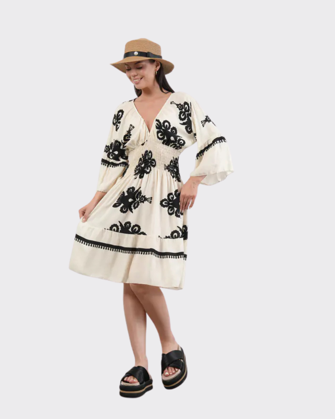Vestido Holgado con Mangas y Escote en V