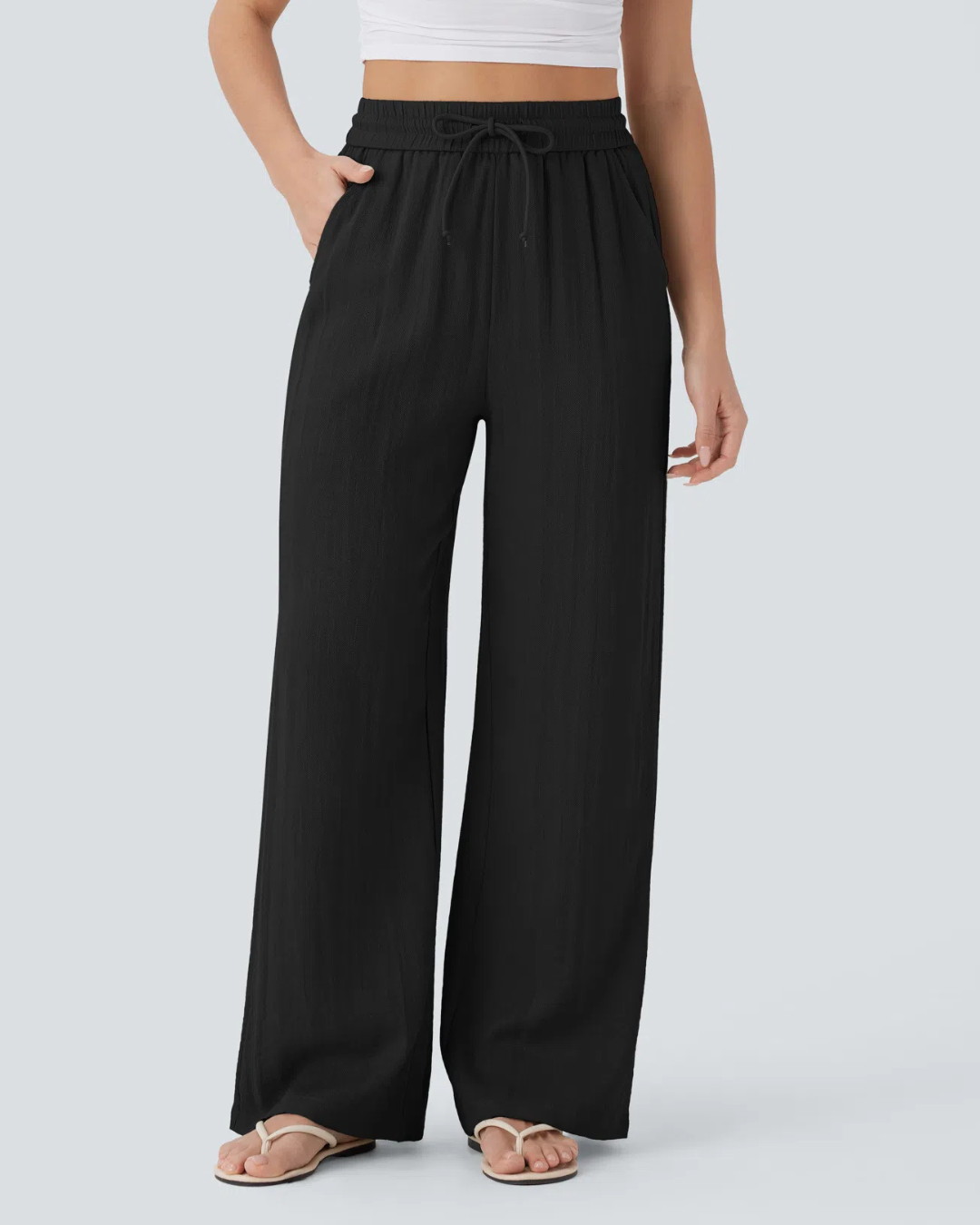 Pantalón de Lino con Cintura Ajustable y Corte Fluido de Mujer