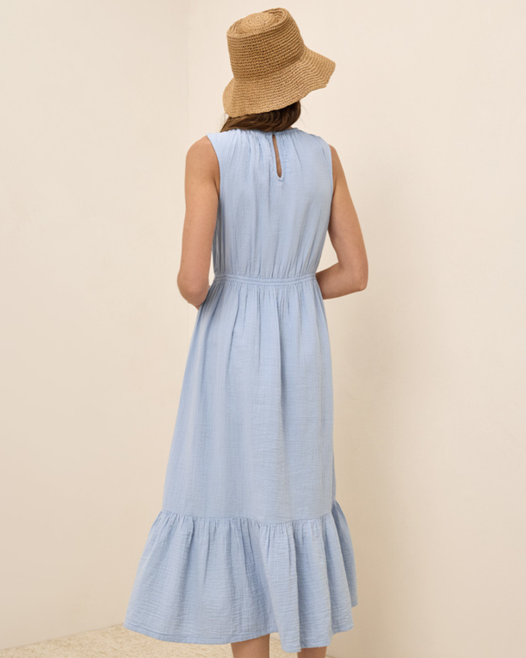 Vestido sin Mangas para Mujer en Lino con Volantes Ligero