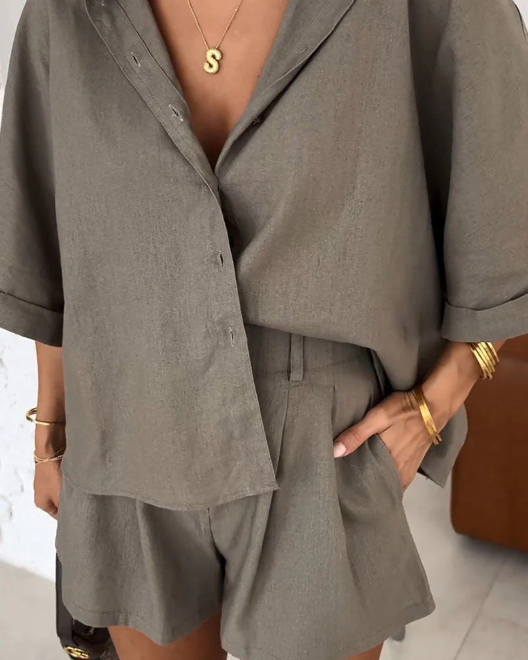 Conjunto Informal de Blusa y Pantalón Corto Holgado para el día a día