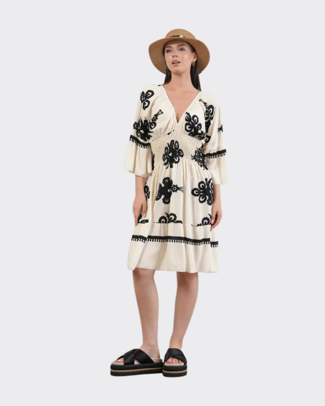 Vestido Holgado con Mangas y Escote en V