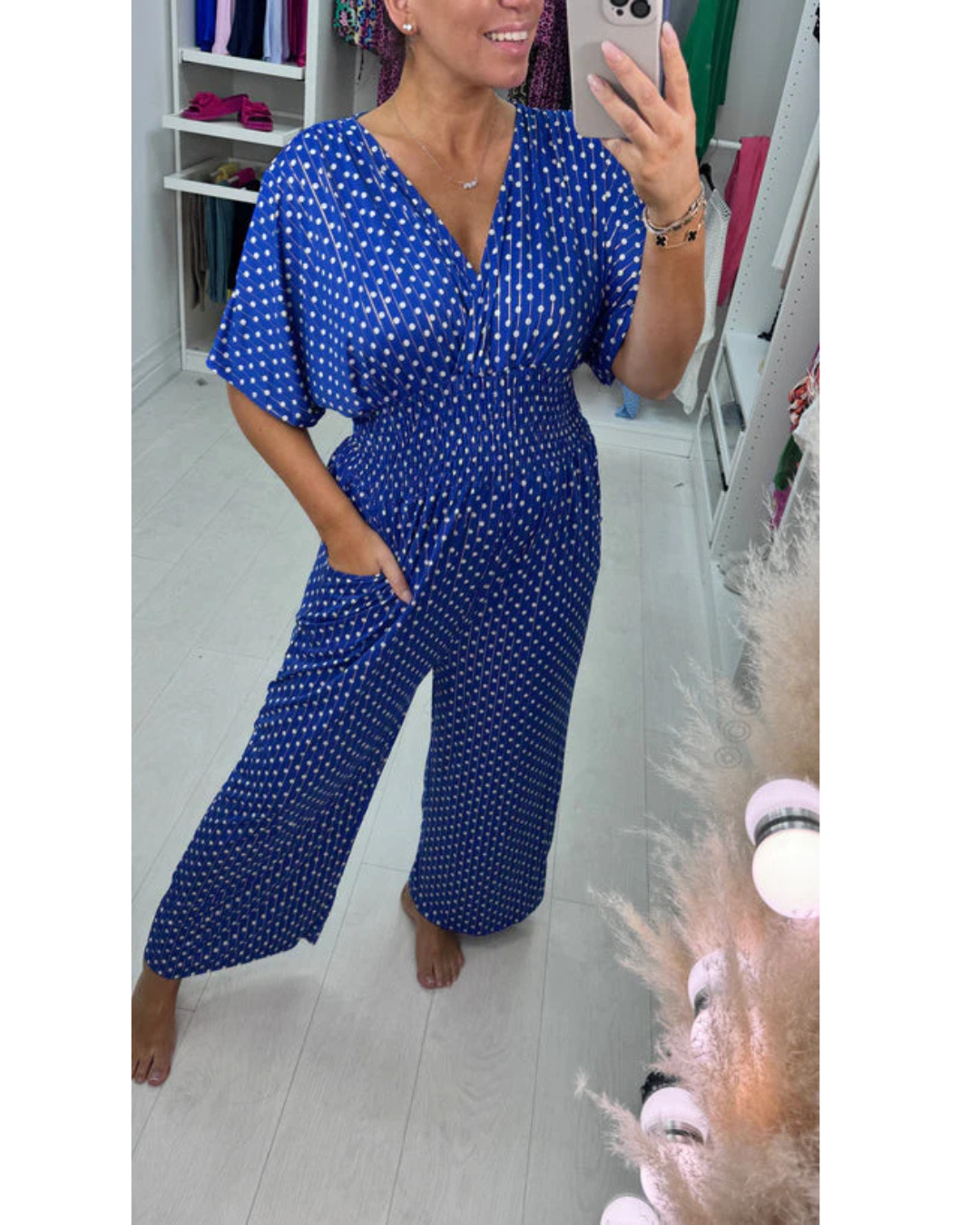 Mono Ligero de Lino con Estampado de Bolas y Diseño Cómodo