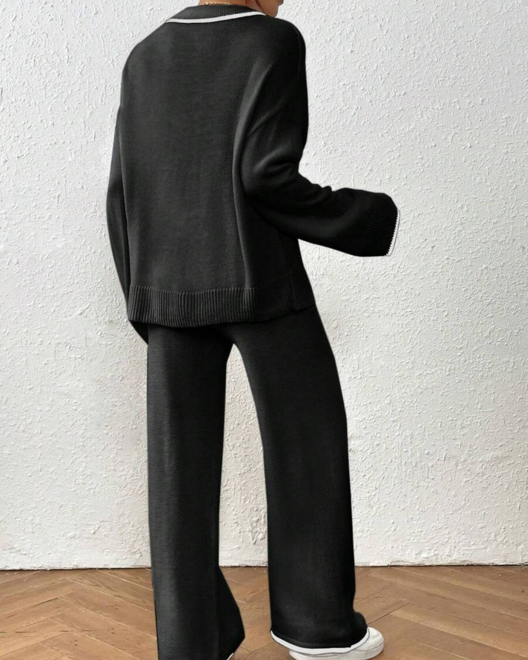 Conjunto de Jersey y Pantalón de 2 Piezas con Acabado en Color Contrastante