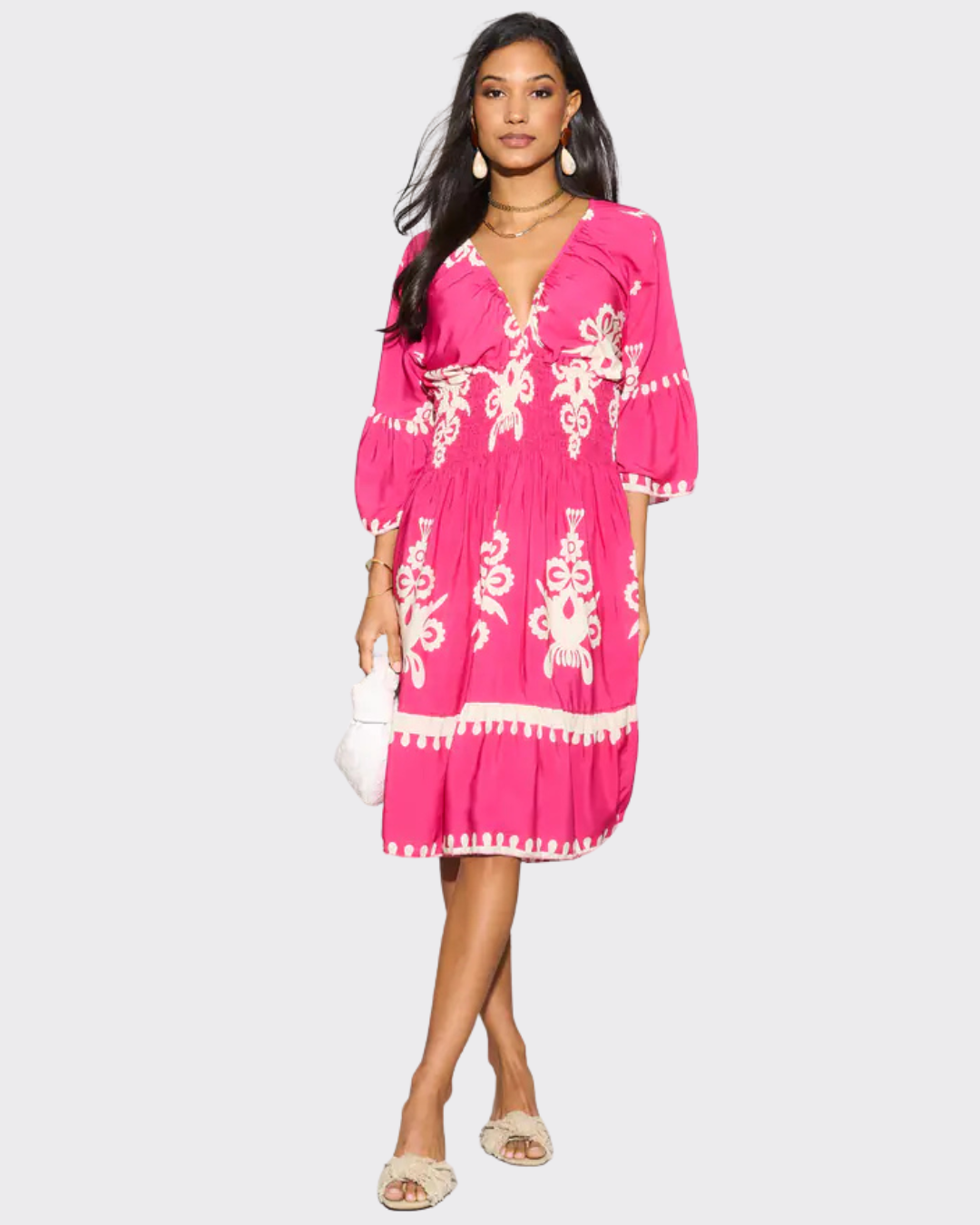 Vestido Holgado con Mangas y Escote en V