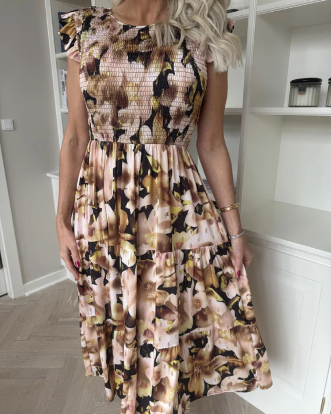 Vestido Floral con Fruncido en el Pecho para Mujer