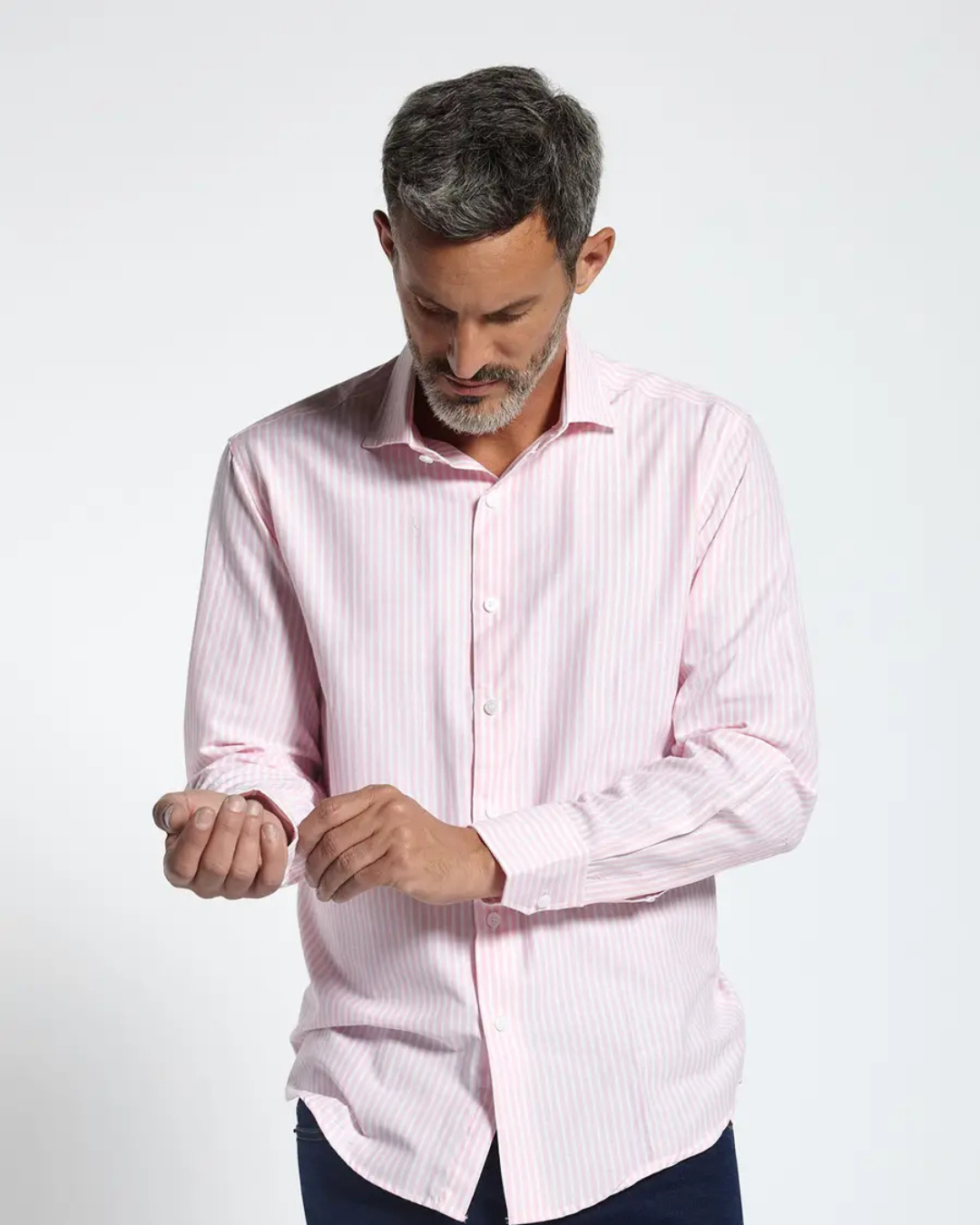 Camisa Clásica de Algodón con Rayas en Relieve para Hombre