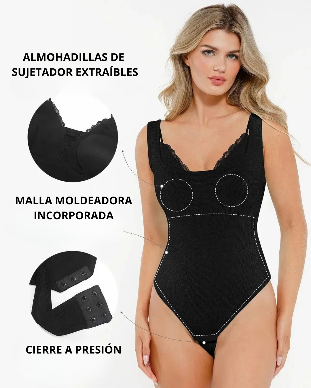 Body con Control Abdominal e Interior de Encaje para Mujer