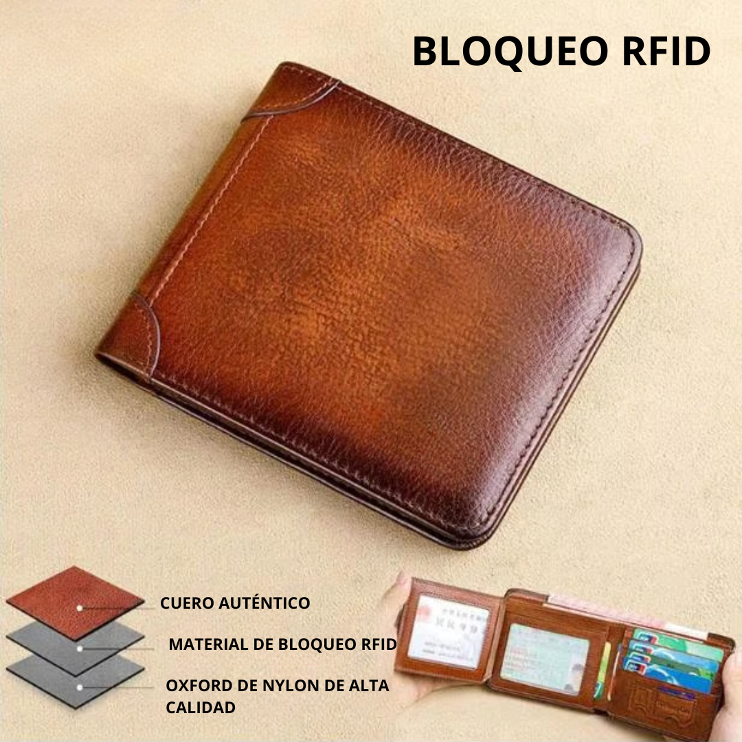 Billetera Impermeable de Cuero Auténtico con Bloqueo RFID Multifuncional