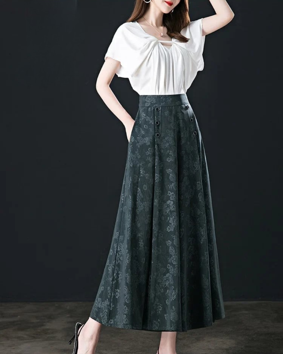 Pantalón Palazzo con Flores y Botones para Mujer
