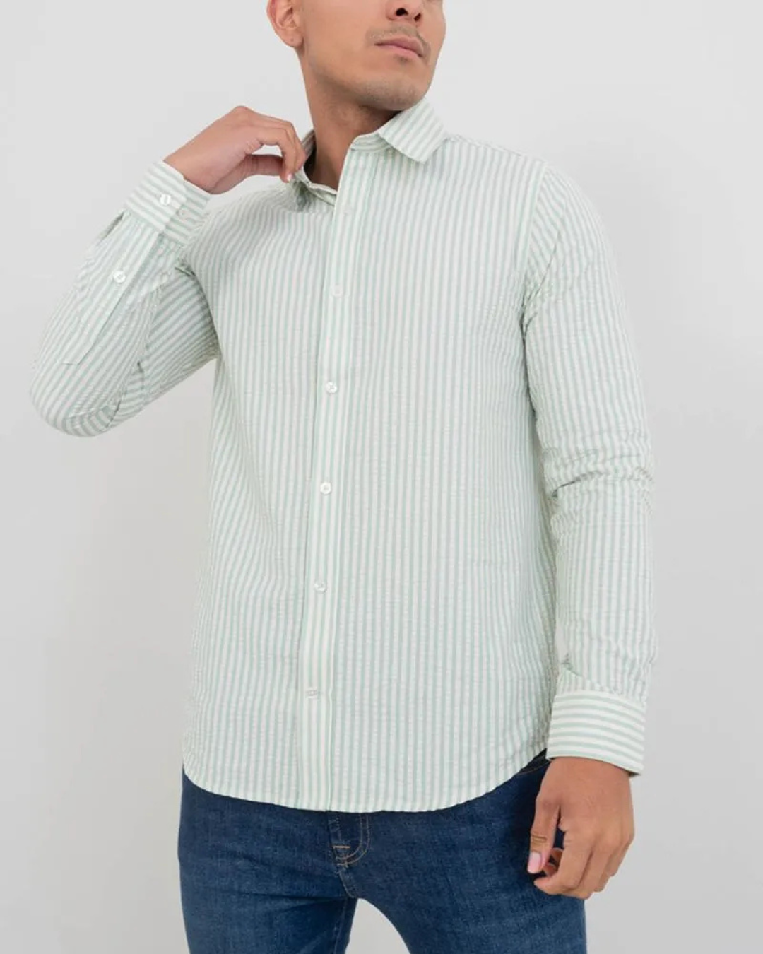 Camisa Clásica de Algodón con Rayas en Relieve para Hombre