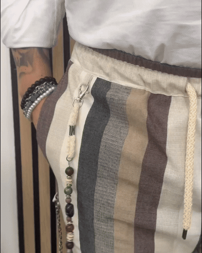 Pantalones de Rayas con Efecto Lino para Hombre