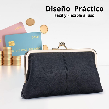 Bolso de Mano de Cuero Genuino para Mujer Espaciosa con Cierre de Beso