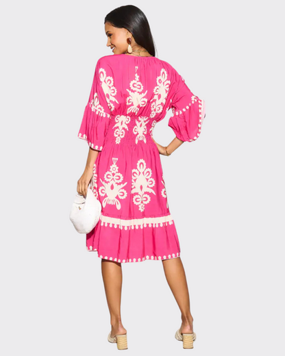 Vestido Holgado con Mangas y Escote en V