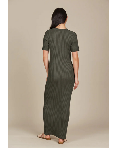 Vestido Largo de Manga Corta con Canalé para Mujer