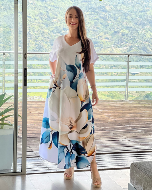 Vestido suelto con escote en V para mujer