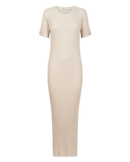 Vestido Largo de Manga Corta con Canalé para Mujer