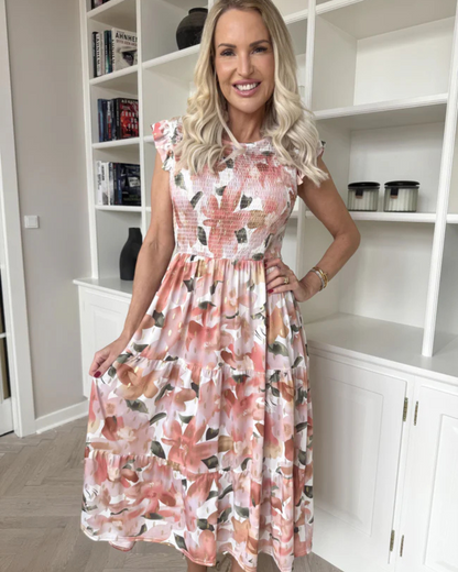 Vestido Floral con Fruncido en el Pecho para Mujer