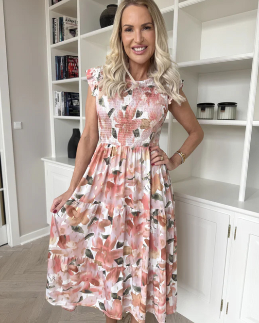 Vestido Floral con Fruncido en el Pecho para Mujer