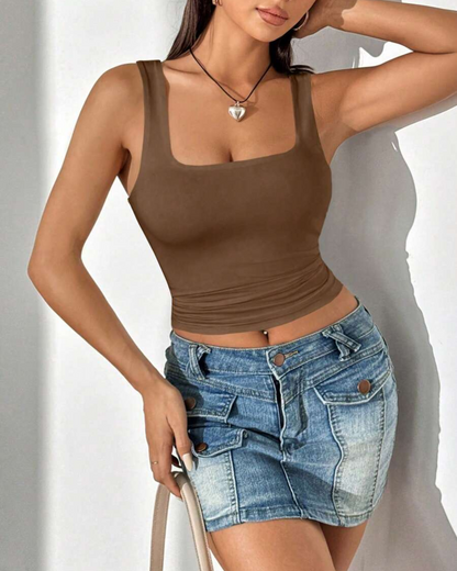 Top recto con escote cuadrado y tirantes anchos (OFERTA 2X1)