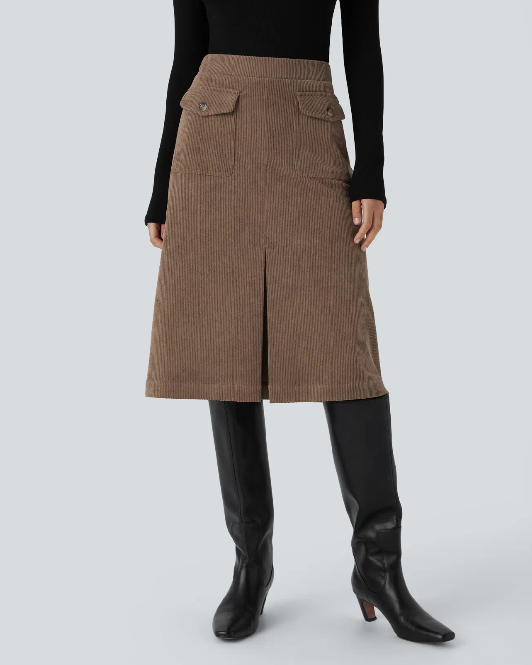 Falda Casual para Mujer con Bolsillos y Abertura Frontal