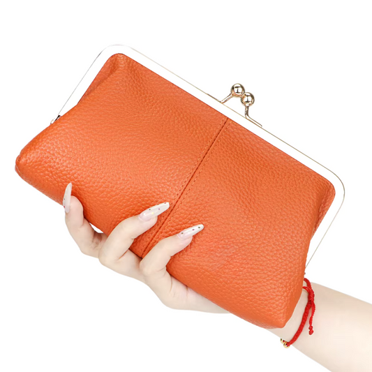 Bolso de Mano de Cuero Genuino para Mujer Espaciosa con Cierre de Beso