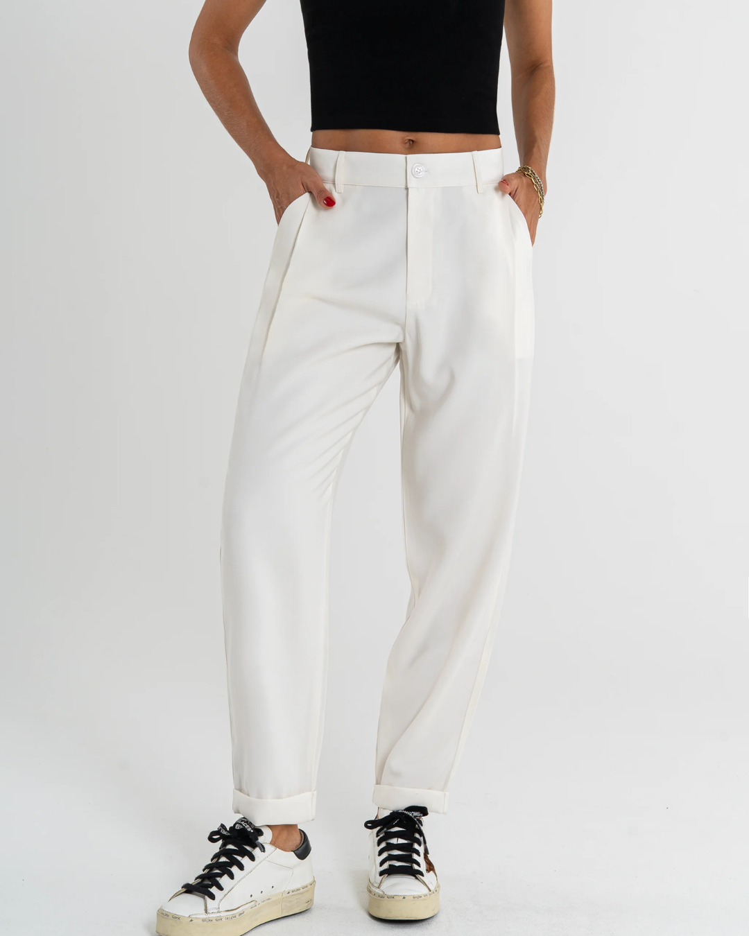 Pantalones de cintura alta y corte recto para mujer