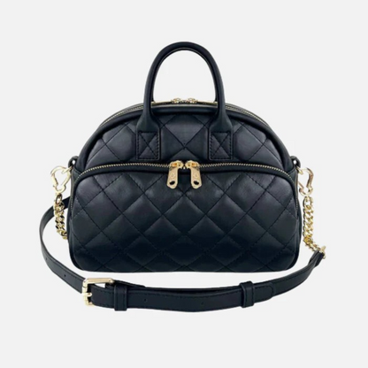 Bolso de Hombro de Cuero Liso Negro para Mujer