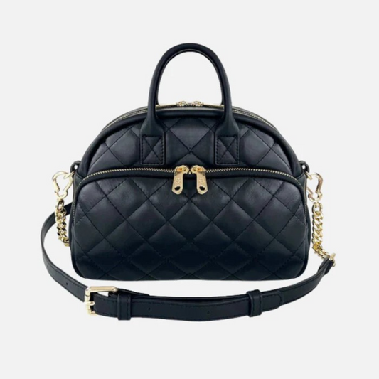 Bolso de Hombro de Cuero Liso Negro para Mujer