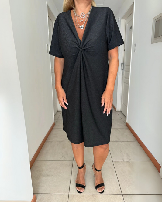 Vestido de Manga Corta con Volantes en el Pecho para Mujer