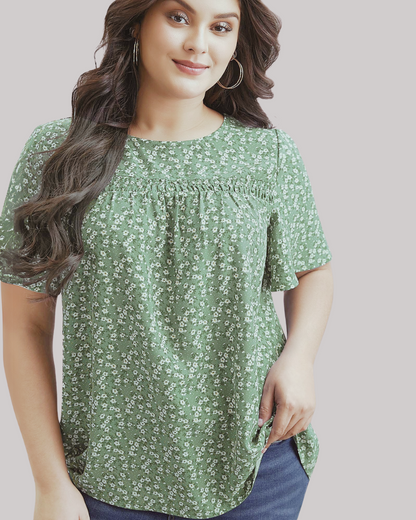 Blusa  con Estampado Floral y Mangas Amplias Estilo Volante