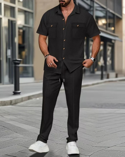 Conjunto informal de dos piezas en algodón y lino para hombre