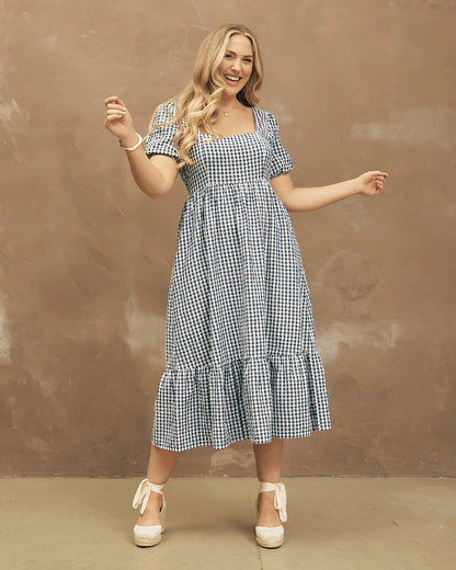 Vestido de Cuadros Gingham con Volados Estilo Fresco y Elegante