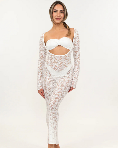 Set de Bikini con Vestido de Encaje