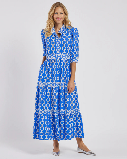 Vestido largo de manga corta con estampado de cadenas