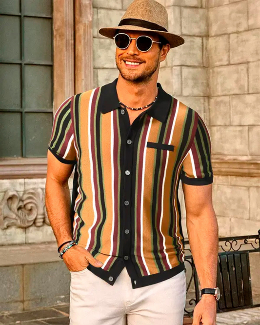 Camisa de Rayas y Manga Corta para Hombre