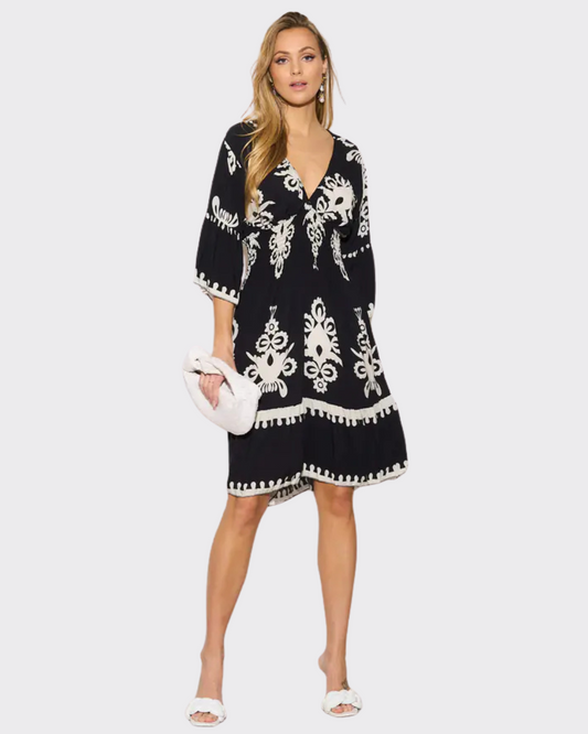Vestido Holgado con Mangas y Escote en V