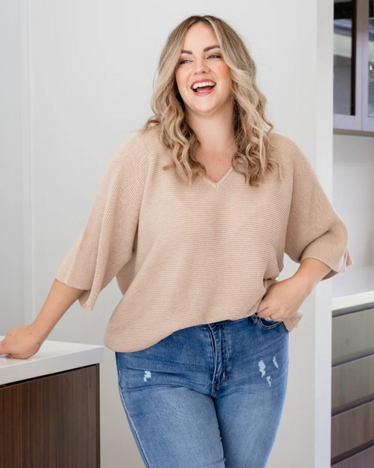 Blusa Tejida de Corte Cómodo Casual con Mangas Amplias
