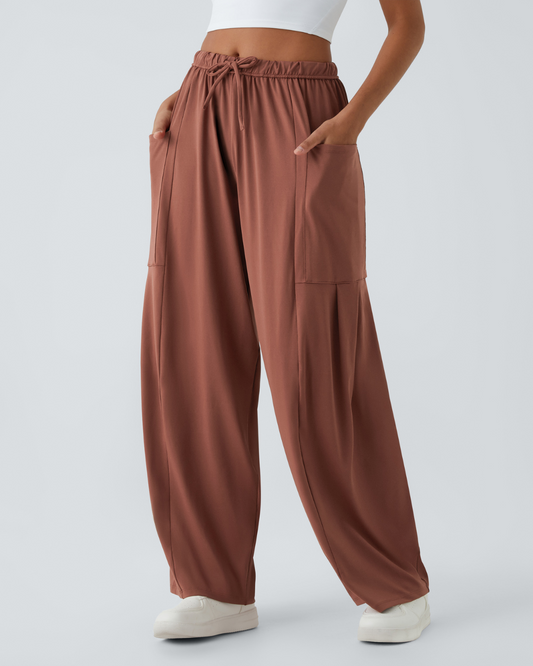Pantalón de Palazzo Pierna Ancha con Bolsillos y Cordón Ajustable