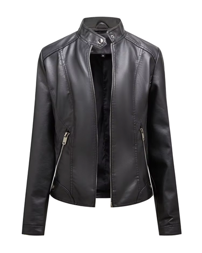 Chaqueta de Cuero con Cremallera para Mujer