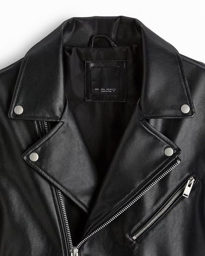 Chaqueta Clásica de Cuero con Solapa para Hombres