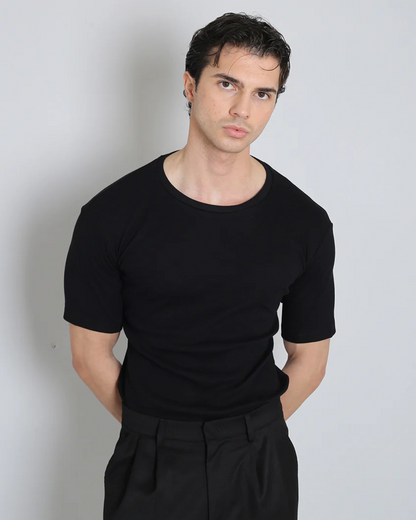 Camisa de Cuello Redondo y Mangas Cortas para Hombre