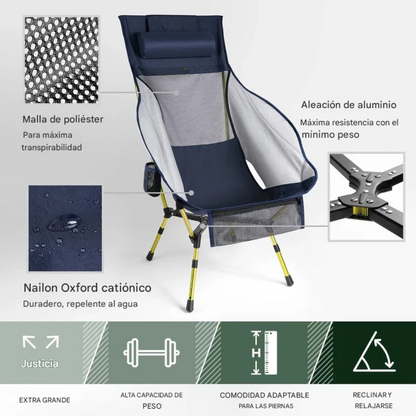 Silla camping resistente con respaldo alto
