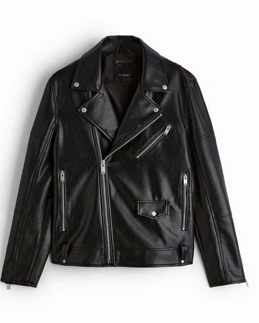 Chaqueta Clásica de Cuero con Solapa para Hombres