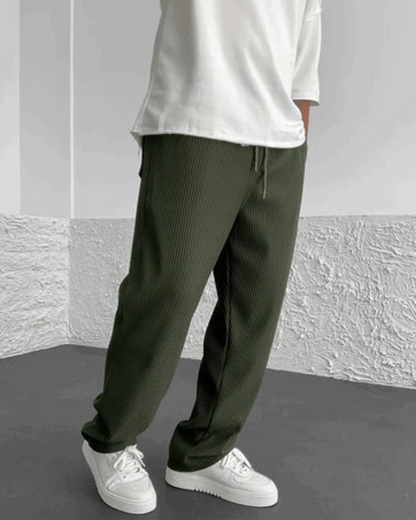 Pantalón Casual de Hombre con Tejido Acanalado y Cintura Ajustable