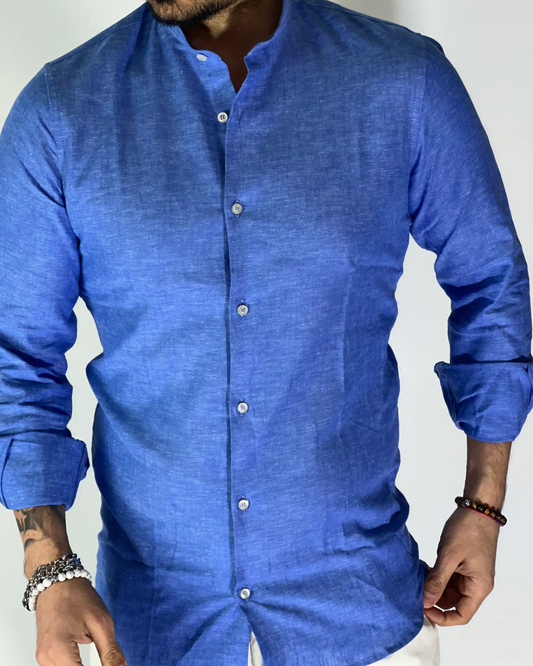 Camisa de Lino con Cuello Mao para Hombre