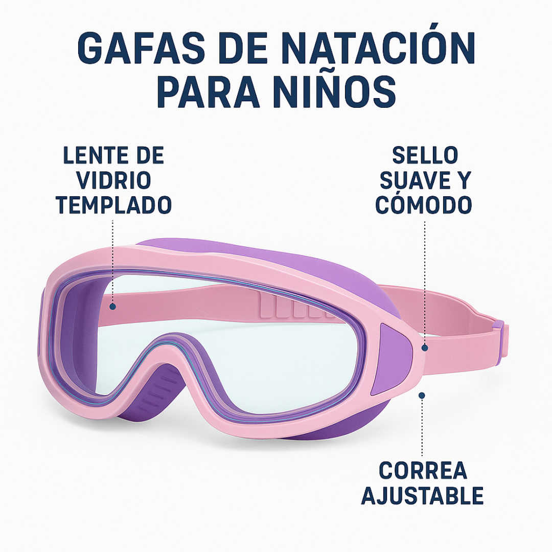Gafas de Natación HD para Niños con Montura Grande e Impermeables