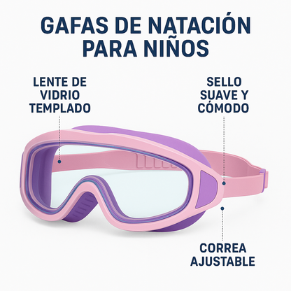 Gafas de Natación HD para Niños con Montura Grande e Impermeables